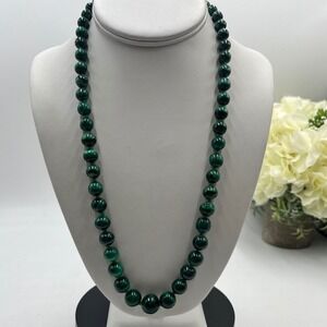 Malachite Vibrant Green with Banding Graduated Round Polished Beaded Necklace